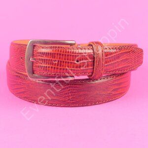 Roger Ximenez Belt Mens 40 Brown Calfskin Leather Snakeskin Print Brass Buckle